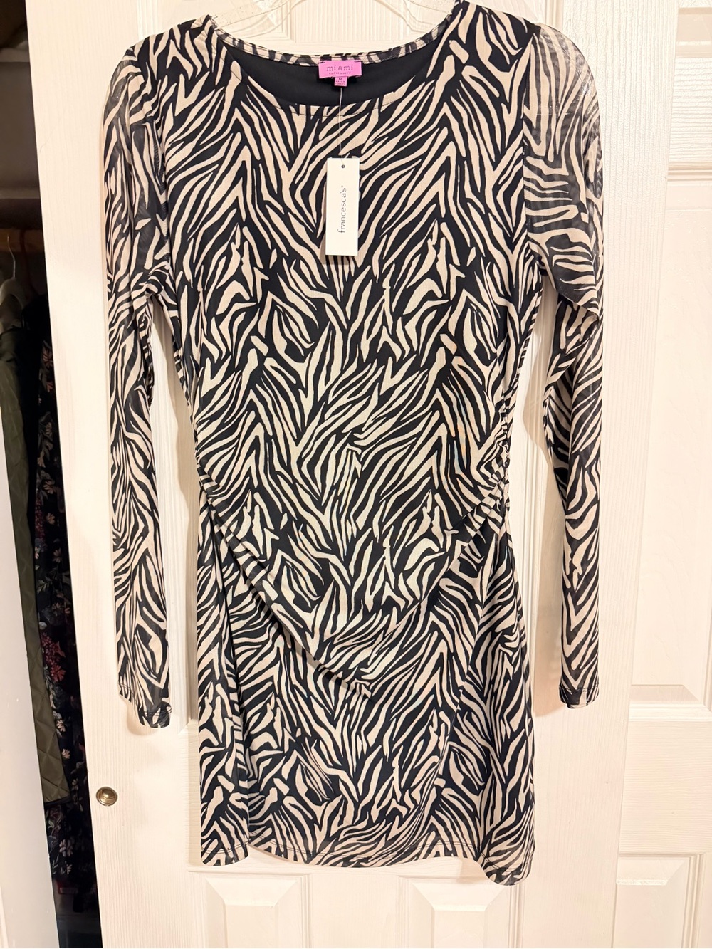 Francesca's Collections Black and White Zebra Print Long-Sleeve Mini Dress - Picture 3 of 7